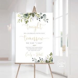 Custom Design, Greenery Rehearsal Dinner Welcome Sign, The Night Before Sign, Best Day Ever Sign, Greenery, Eucalyptus, Herbal, HEB-22A