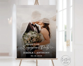 Custom design, Engagement Party with Photo Welcome Sign, We are engaged with photo Welcome Sign, Modern Engagement Party, Minimalist