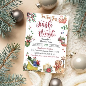 Jingle & Mingle Christmas Party Invitation, Christmas Party Invitation, Holiday Party Invitation, Christmas Birthday Invite, Christmas Decor