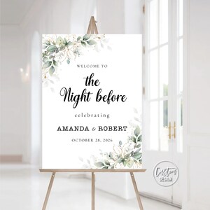 Custom Design, Greenery The Night Before Rehearsal Sign, Rehearsal Dinner Welcome Sign, Wedding Rehearsal Sign, Welcome Sign, HEB-22C