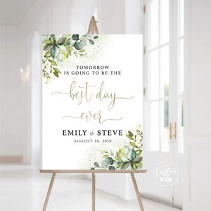 Greenery Best Day Ever Welcome Sign, Rehearsal Dinner Welcome Sign, Wedding Welcome Sign, The Night Before Sign, Eucalyptus, Herbal, HEB-22A