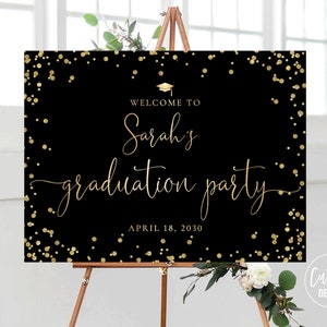 Custom design, Black Gold Graduation Party Welcome Sign, Grad Party Sign, Minimal Graduation Decorations, Graduation Banner, Minimalist