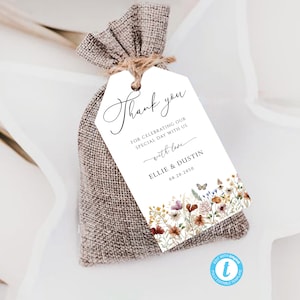 Wildflowers Wedding Tags Template, Wedding Favor Tags Template, Tiny Floral Wedding Favor Tag, Gift Tag, Templett, Printable, Editable, WF3W