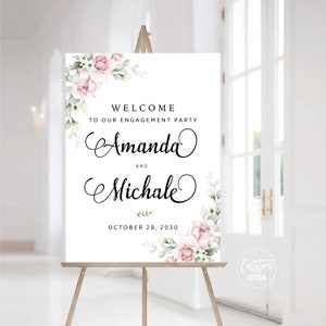 Custom design, Blush pink roses We are engaged Welcome Sign, Blush pink Engagement Party Sign, Engagement Party, Blush pink roses, A2