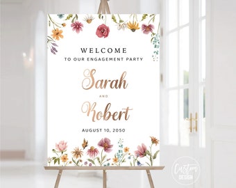 Custom design, Wildflower Engagement Party Sign, Wildflower We are engaged Welcome Sign, Engagement Party, Bohemian Engagement Decor, WF2