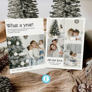 Modelo de cartão de Natal What A Year, cartão de Natal com colagem de fotos, cartão de felicitações com fotos de férias em família, cartão de Natal, decoração de férias