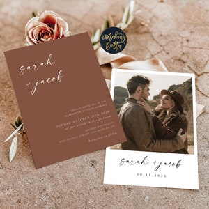 Terracotta Wedding with photo Invitation Template, Editable Minimalist Wedding Invite, Modern Wedding Invite, Photo Wedding Invitation, M1
