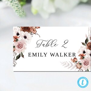 Plantilla de tarjetas de lugar de boda floral de seda, tarjeta de nombre de mesa, plano y tienda plegada, tarjeta de nombre de plantilla, tarjeta de lugar imprimible, editable, SF1