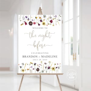 Custom design, Wildflower Rehearsal Dinner welcome Sign, The night before Sign, Wedding rehearsal Sign, Wildflower rehearsal sign, WF1