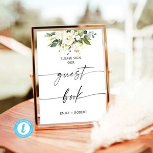 White Roses Guest Book Sign, Gifts Sign, Minimalist Wedding Sign, Please Sign Our Sign, Wedding Sign, Bridal Shower Sign, White Roses, WR1