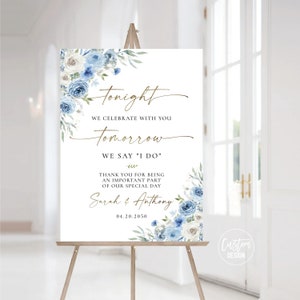 Dusty Blue Ivory Rehearsal Dinner Welcome Sign, The Night Before Sign, Wedding Rehearsal Sign, Wedding Decoration Sign, Bohemian, Boho, DB1