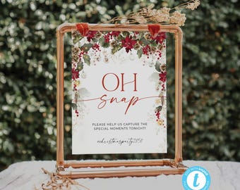 Christmas 'Oh Snap' Sign Template: Editable Poinsettia Photo Instructions (Digital Download)