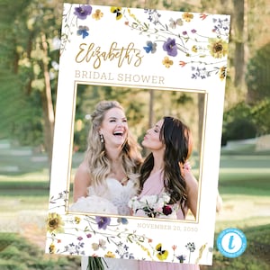 Wildflower Bridal Shower Photo Booth Frame Template, Printable Bridal Shower Photo Prop, Wedding Photo Prop Frame, Editable, Templett, WF1