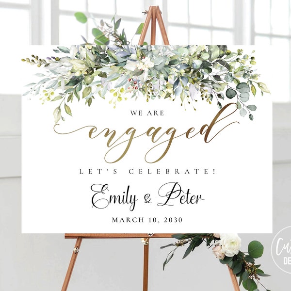Greenery Engagement Party Welcome Sign, We are engaged Welcome Sign, Greenery Engagement Party Sign, Eucalyptus, Herbal, HEB-22B