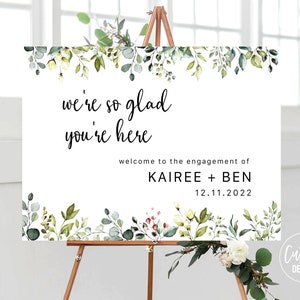 Greenery Engagement Party Welcome Sign, We are engaged Welcome Sign, Greenery Engagement Party Sign, Eucalyptus, Herbal, HEB-22D