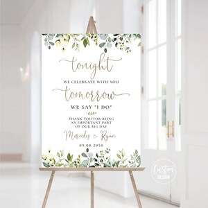 Custom design, Greenery Rehearsal Dinner welcome Sign, The night before Sign, Wedding rehearsal Sign, Greenery, Eucalyptus, Herbal, HEB-22D