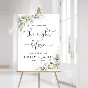 Custom Design, White Roses Rehearsal Dinner Welcome Sign, The Night Before Sign, Wedding Rehearsal Sign, Cream Roses Rehearsal Sign, WR4