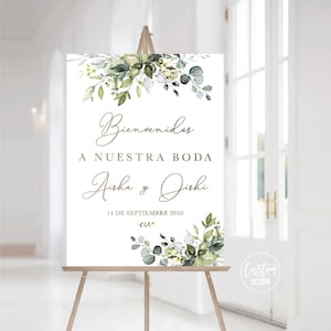 Diseño personalizado, Greenery Bienvenidos A Nuestra Boda Sign, Spanish Wedding Sign, Bienvenidos Poster, Greenery, Eucalipto, Herbal, HEB-22A