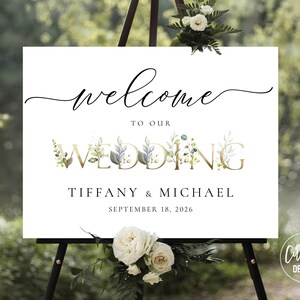 Custom design, Greenery wedding welcome Sign, welcome to our wedding Sign, Wedding rehearsal Sign, Greenery, Eucalyptus, Herbal, HEB-22B