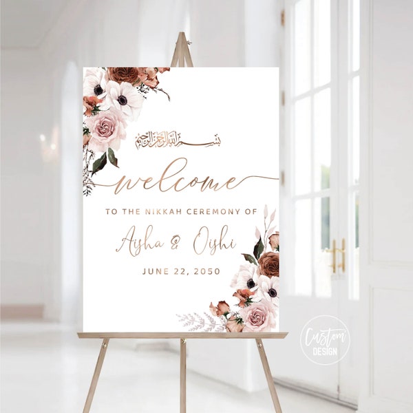 Custom Design, Silk Floral Wedding Welcome Sign, Nikkah Wedding Welcome sign, Islamic Marriage Ceremony, Silk Floral Sign, Floral, SF1