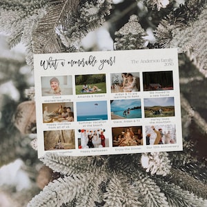 Modèle de carte de vœux Année en photos, carte de Noël de famille moderne, carte de Noël avec collage photo, carte de Noël collage photo mensuel, décoration
