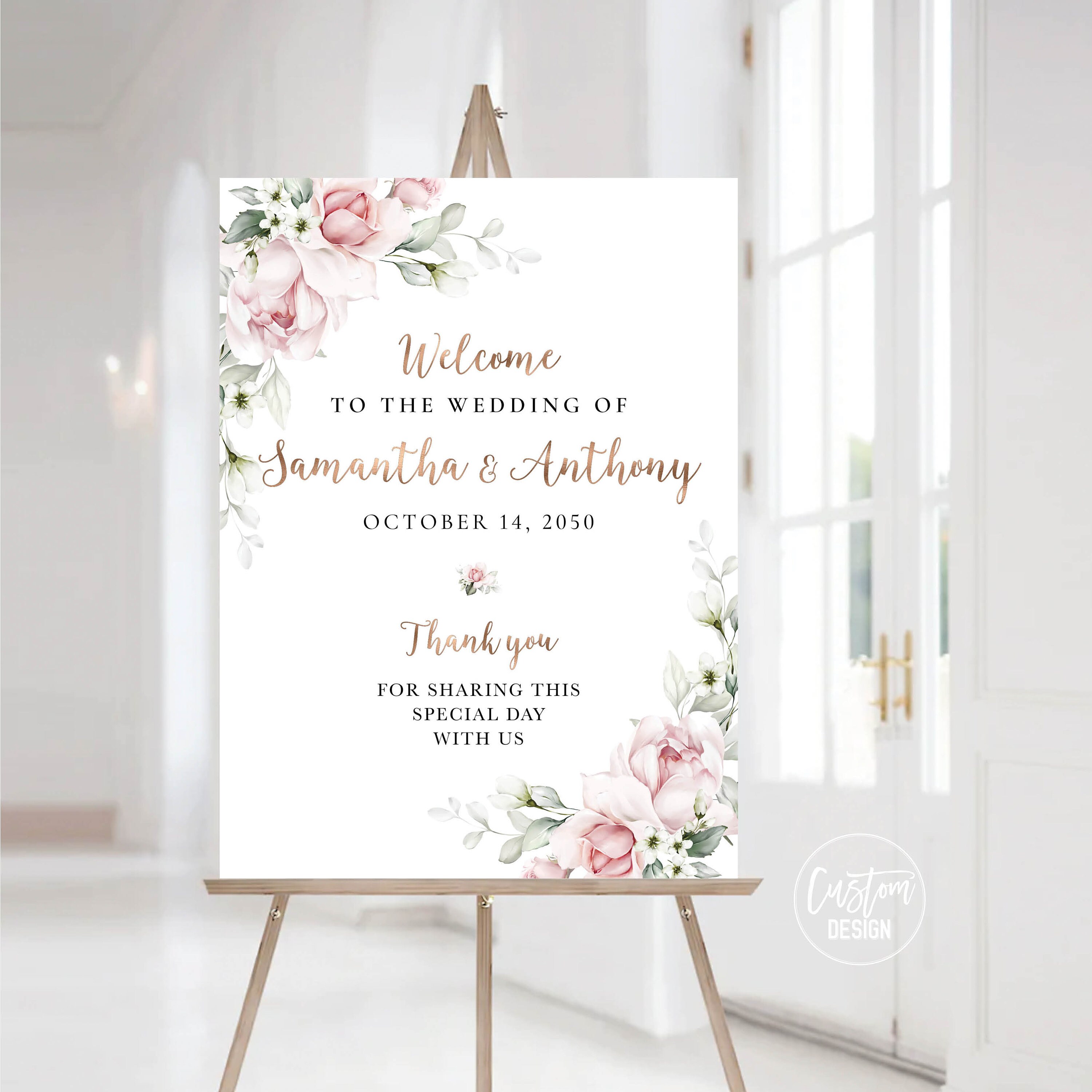 Custom Design, Blush Pink Roses Wedding Welcome Sign, Thanks You For Sharing This Special Sign, Blush Pink Wedding Sign, Wedding Decor, A2