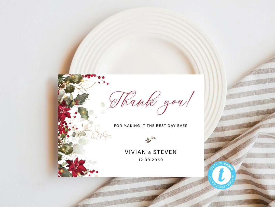 Christmas Wedding Thank You Card, Christmas Folded Thank You Card, 100 — free download