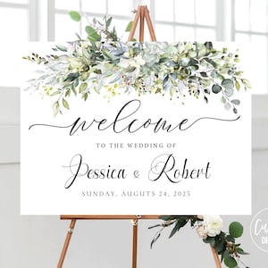 Custom design, Greenery wedding welcome Sign, welcome to our wedding Sign, Wedding rehearsal Sign, Greenery, Eucalyptus, Herbal, HEB-22B