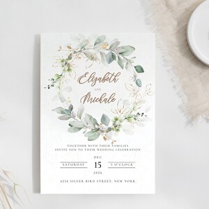 Greenery Hochzeitseinladungsvorlage, Eukalyptus-Hochzeitseinladung Digitaler Download, Greenery-Hochzeitseinladungsvorlage, 100% bearbeitbar, W1