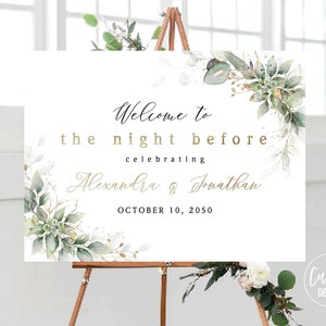 Eucalyptus The Night Before Welcome Sign, Rehearsal Dinner Welcome Sign, Wedding Welcome Sign, Rehearsal Dinner, Greenery, Herbal, HEB-22F