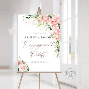 Blush pink roses We are engaged Welcome Sign, Blush pink Engagement Party Welcome Sign, Engagement Party, Blush pink roses, FLO-R22A