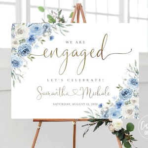 Dusty Blue Ivory We are engaged Sign, Bohemian Engagement Party Sign, Wedding Welcome Sign, Poster, Dusty Blue Ivory, Bohemian, DB1