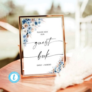 Blue Boho Guest Book Sign, Gifts Sign, Minimalist Wedding Sign, Please Sign Our Sign, Bridal Shower Sign, Blue Boho, Bohemian, BOH-22B