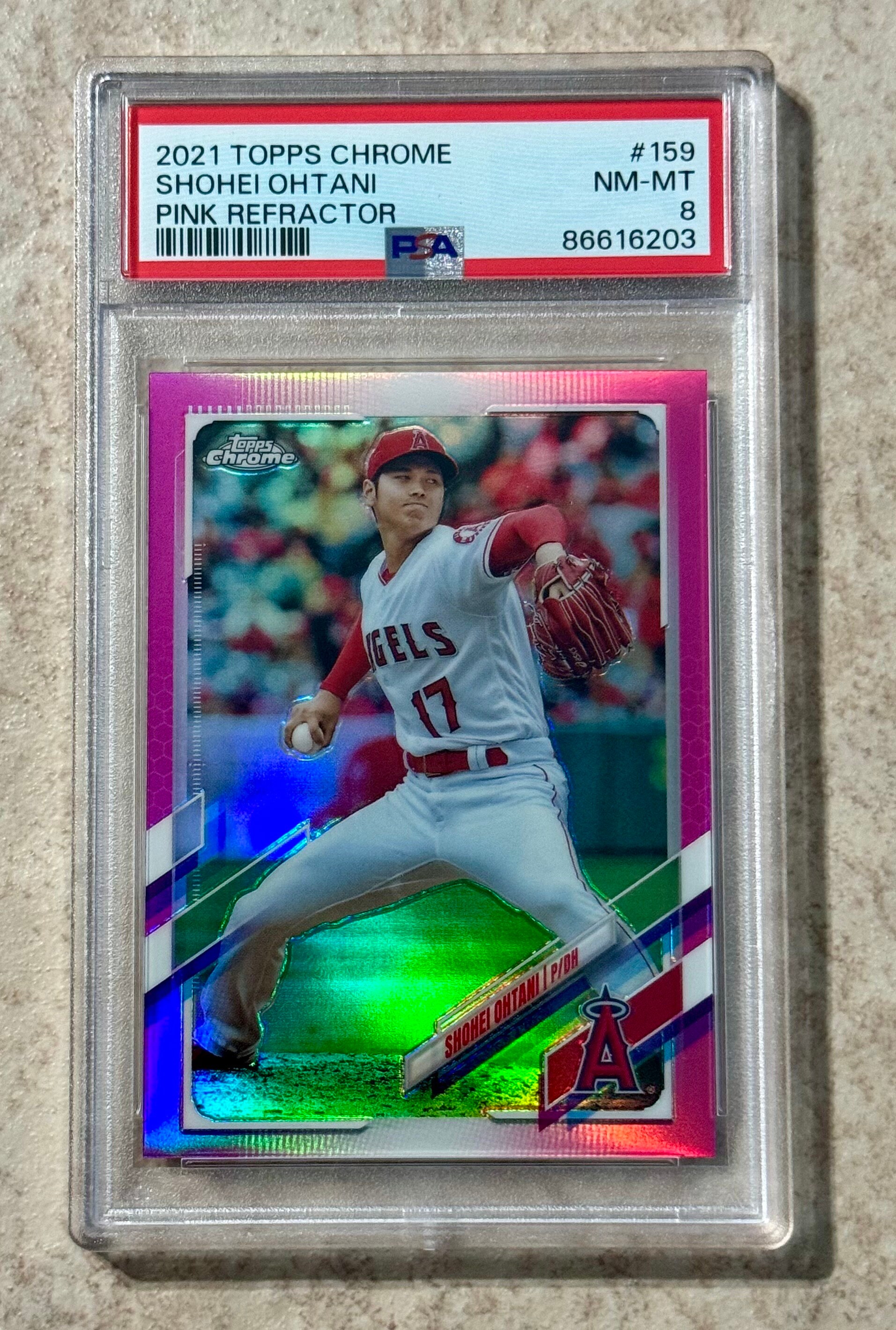 ゲームセンター・ゲームカード Topps Chrome Shohei Ohtani RC PSA WBC Shohei Ohtani 2021 Topps Chrome Pink Refractor #159 PSA 8