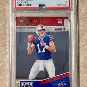 2018 Panini Playoff Josh Allen RC - KICKOFF Nome no Cartão de Calouro Verde PSA 9 Mint Buffalo Bills