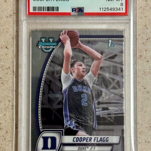 Tarjeta de novato de la Universidad Bowman 2024-25, cromo, Bowman 16, Cooper Flagg, PSA 9, menta, Duke Blue Devils, Dallas Mavericks, RC
