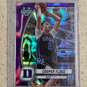 2024 Bowman University Chrome Cooper Flagg 1e Bowman Purple Lava Refractor Rookie Card RC Duke Blue Devils Dallas Mavericks #1 Overall