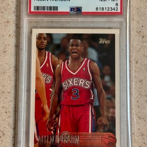 Carta da principiante RC Allen Iverson Topps 1996 n. 201 PSA 8 Philly 76ers