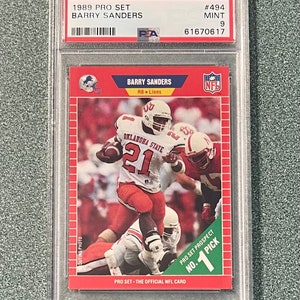 Tarjeta de novato de Barry Sanders. Serie profesional de 1989, RC n.° 494, PSA 9, sin usar