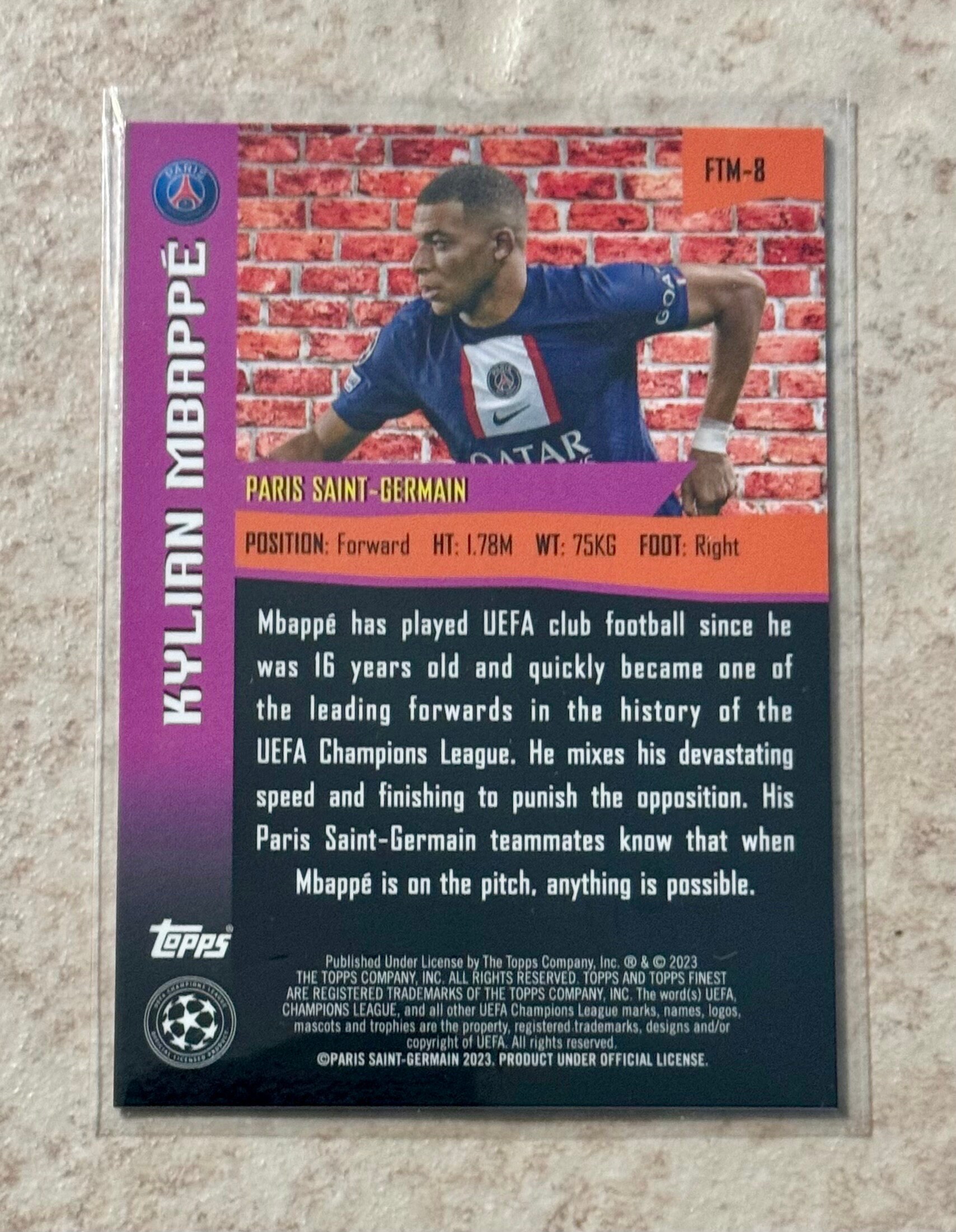 2022-23 Topps Finest Kylian Mbappe the Man Purple Case Hit