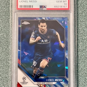 2021 22 Topps Chrom UCL Lionel Messi Blau Sapphire PSA 10 Gem Mint