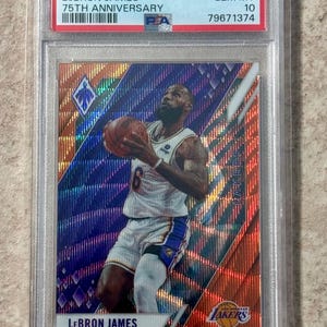 Lebron James 2021-22 Phoenix 75e verjaardag Orange Wave #/75 PSA 10 Gem Mint Los Angeles Lakers POP 7