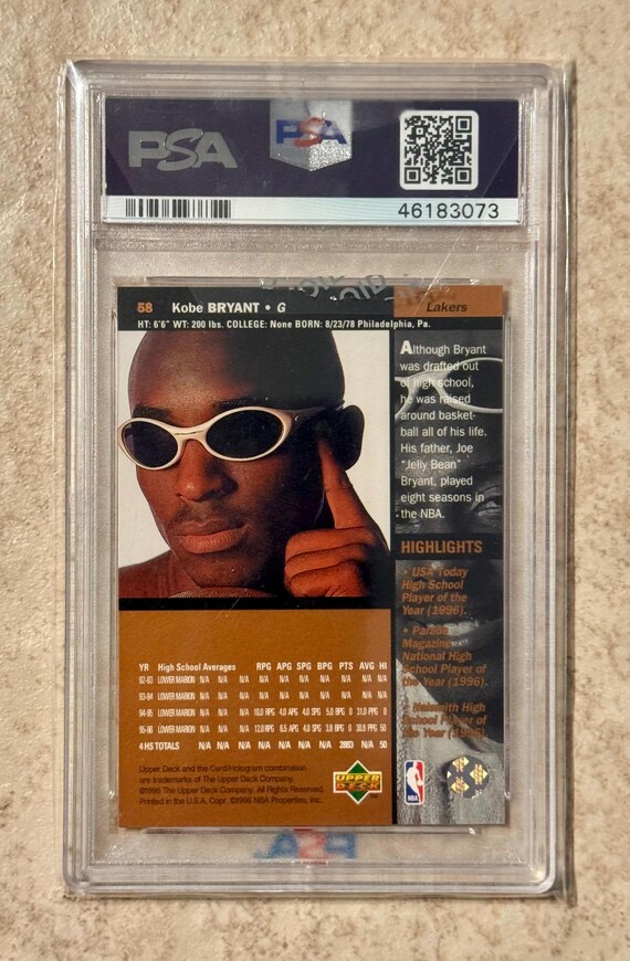 コービー・ブライアント 1996 Upper Deck RC PSA 9 KOBE BRYANT 1996-97 UPPER DECK ROOKIE EXCLUSIVES PSA 9