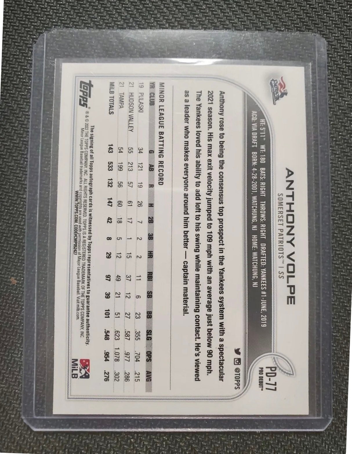 2019 Panini Anthony Volpe auto 直筆サイン　シリ Anthony Volpe Auto | eBay