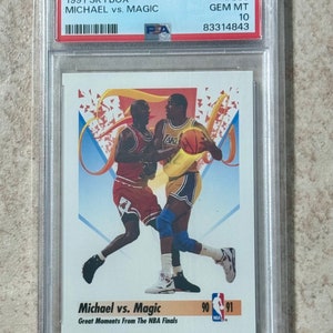 Cartão Skybox Michael Jordan vs Magic Johnson NBA Finals PSA 10 Gem Mint de 1991 nº 333 Chicago Bulls Los Angeles Lakers