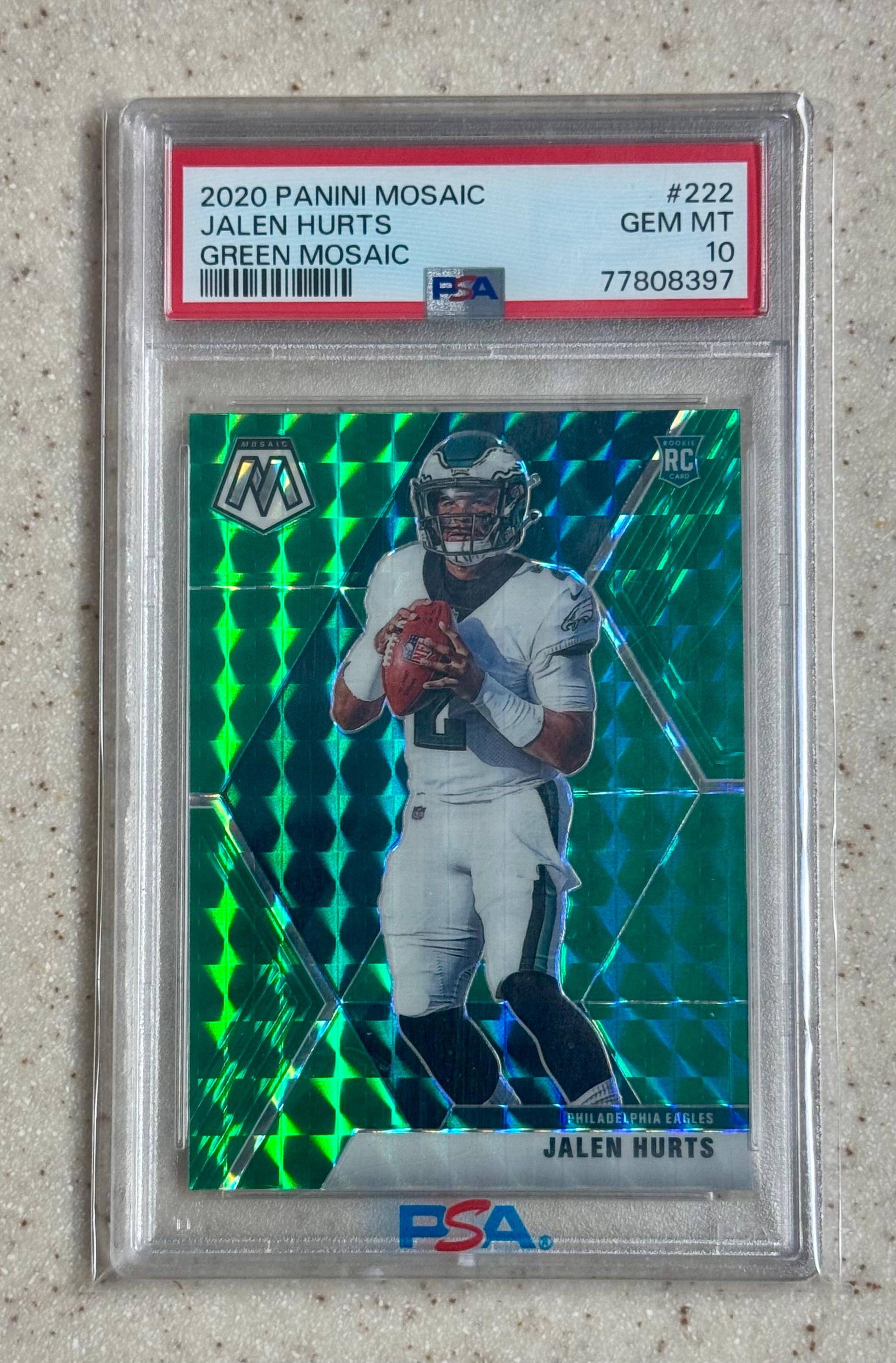 Jalen Hurts 2020 Panini Green Mosaic Rookie Card #222 – Graded PSA 10 Gem Mint, Football Trading Card