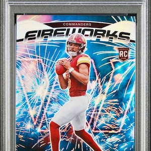 2024 Panini Prizm Fireworks Silver Prizm #24 Jayden Daniels Rookie RC PSA 8 Washington Commanders Red Hot