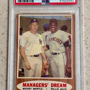 Topps Mickey Mantle e Willie Mays #18, sonho dos gerentes, PSA 4, 1962