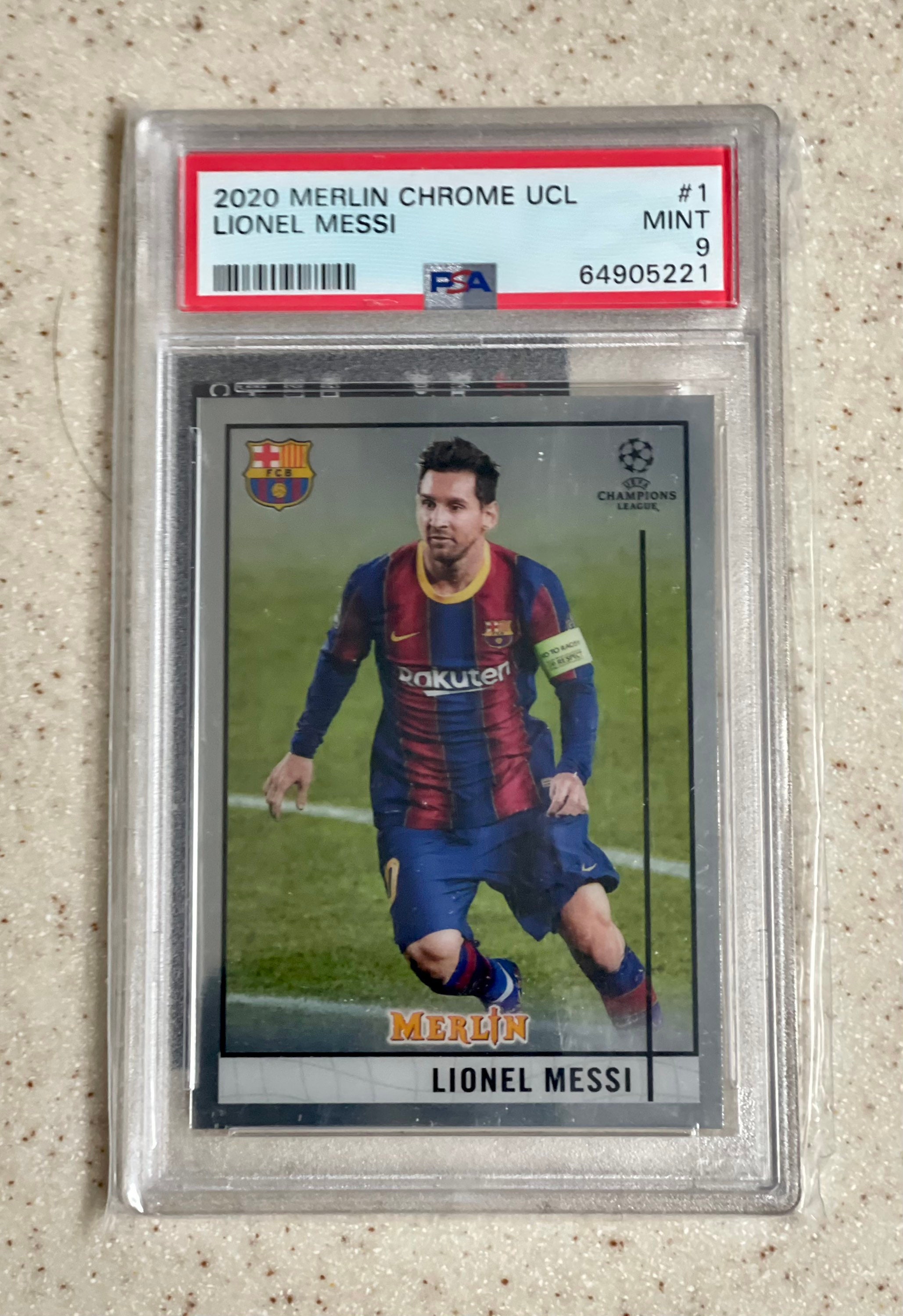 2020-21 Topps Merlin Chrome UEFA CL Lionel Messi #1 PSA 9 Mint Barcelona