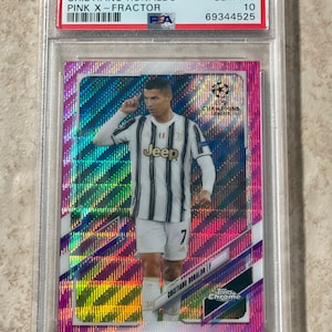 2020 Topps Chrome UCL Cristiano Ronaldo Pink X-Fractor SP PSA 10 Gem Mint #100
